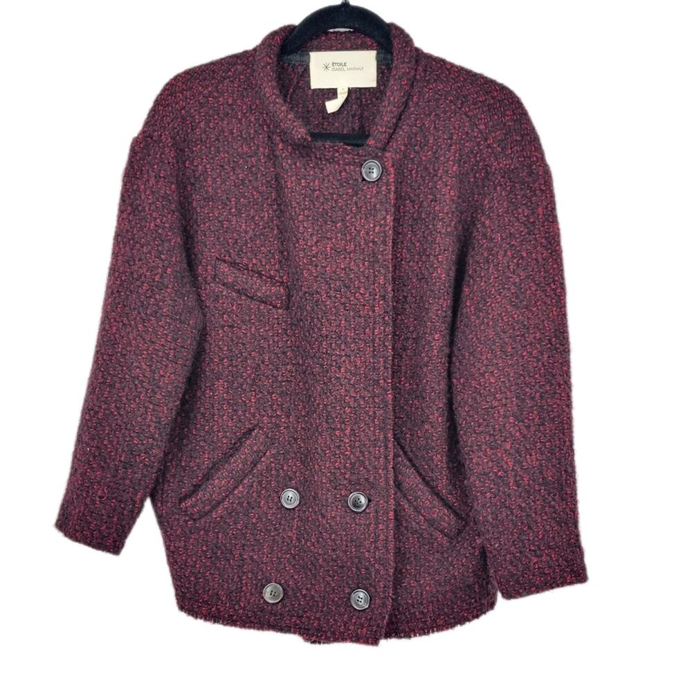 Isabel Marant Étoile Black Burgundy Tweed Cardigan Jacket Coat Size 2 US Small